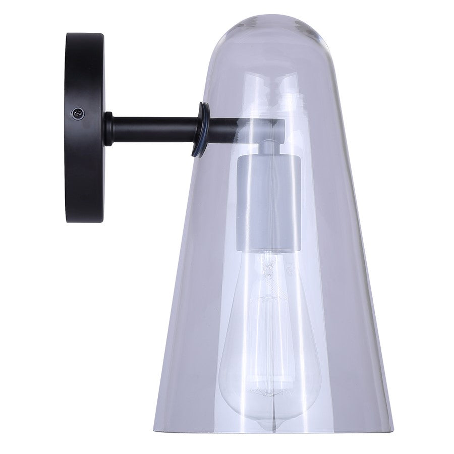Canarm Luisa 8in 1-Light Wall Sconce | Mid-Century Matte Black with Clear Glass | Bedroom & Hallway Accent | 8 x 5.88 x 10.25 in | Model IWF1144A01BK