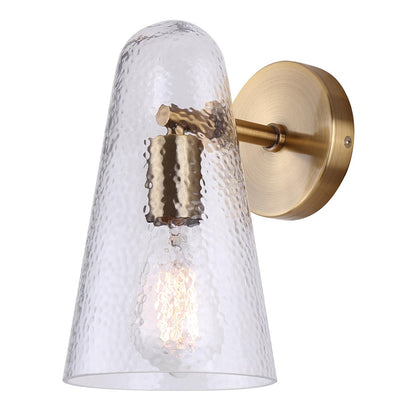 Canarm Luisa 8in 1-Light Wall Sconce | Mid-Century Gold with Hammered Clear Glass | Bedroom & Bathroom Accent | Model IWF1144A01GD