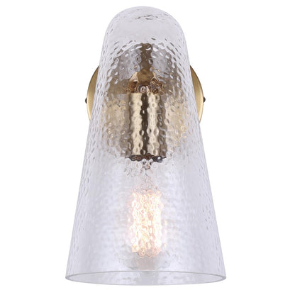 Canarm Luisa 8in 1-Light Wall Sconce | Mid-Century Gold with Hammered Clear Glass | Bedroom & Bathroom Accent | Model IWF1144A01GD