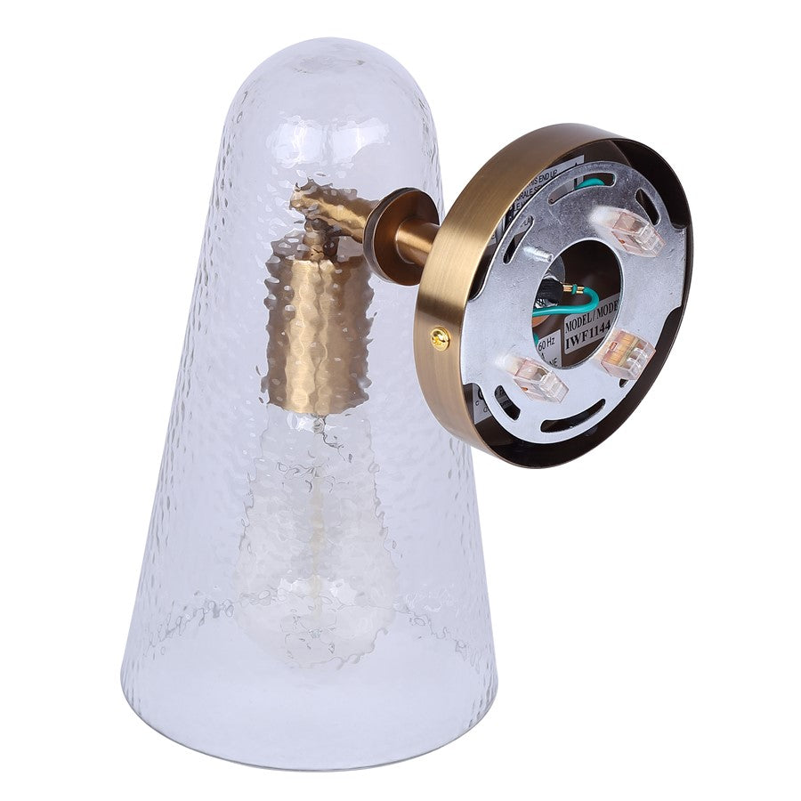 Canarm Luisa 8in 1-Light Wall Sconce | Mid-Century Gold with Hammered Clear Glass | Bedroom & Bathroom Accent | Model IWF1144A01GD