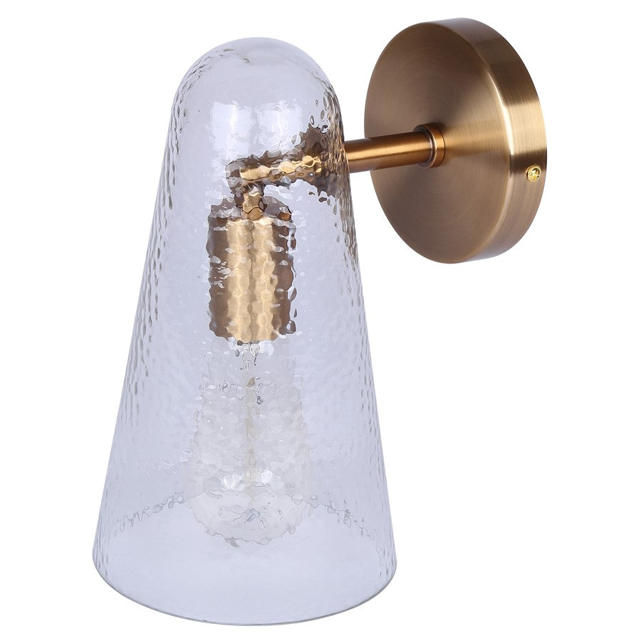 Canarm Luisa 8in 1-Light Wall Sconce | Mid-Century Gold with Hammered Clear Glass | Bedroom & Bathroom Accent | Model IWF1144A01GD