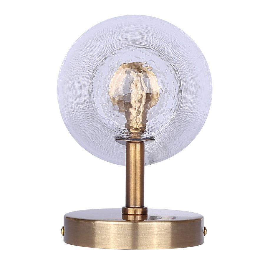 Canarm Luisa 8in 1-Light Wall Sconce | Mid-Century Gold with Hammered Clear Glass | Bedroom & Bathroom Accent | Model IWF1144A01GD