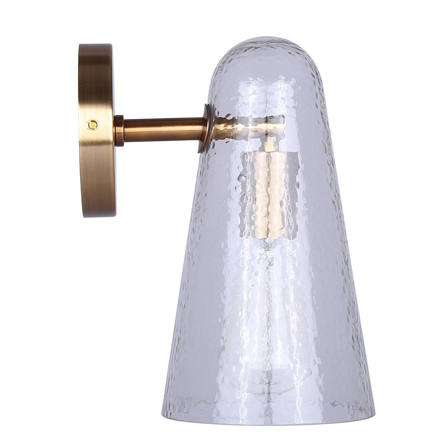 Canarm Luisa 8in 1-Light Wall Sconce | Mid-Century Gold with Hammered Clear Glass | Bedroom & Bathroom Accent | Model IWF1144A01GD