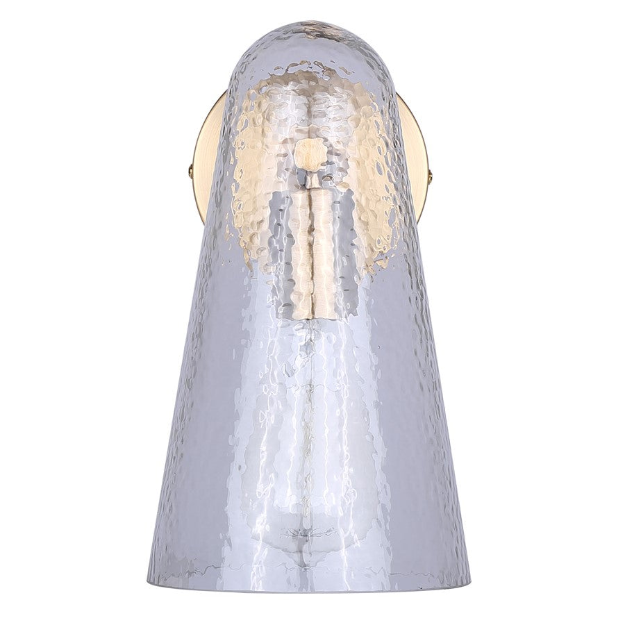 Canarm Luisa 8in 1-Light Wall Sconce | Mid-Century Gold with Hammered Clear Glass | Bedroom & Bathroom Accent | Model IWF1144A01GD
