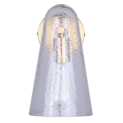 Canarm Luisa 8in 1-Light Wall Sconce | Mid-Century Gold with Hammered Clear Glass | Bedroom & Bathroom Accent | Model IWF1144A01GD