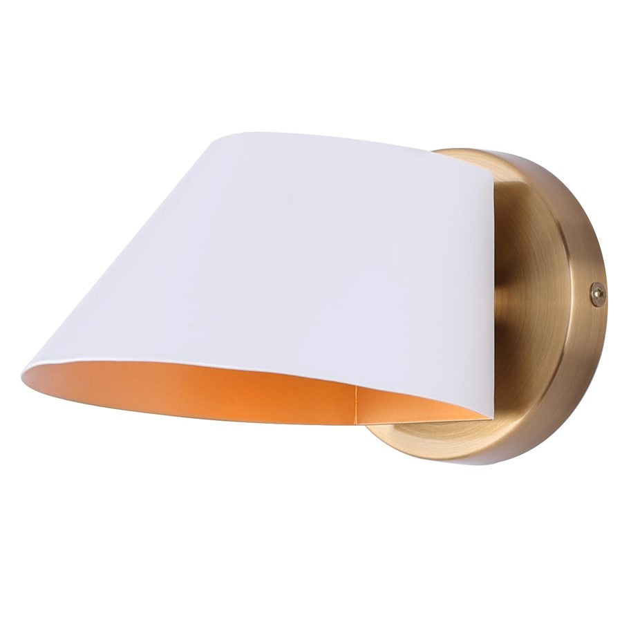 Canarm Daxton 9in 1-Light Wall Sconce | Mid-Century Matte White with Gold Interior | Bedroom & Hallway Accent | Model IWF1146A01WHG