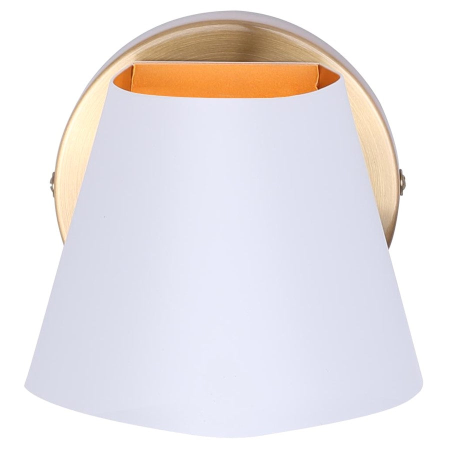 Canarm Daxton 9in 1-Light Wall Sconce | Mid-Century Matte White with Gold Interior | Bedroom & Hallway Accent | Model IWF1146A01WHG