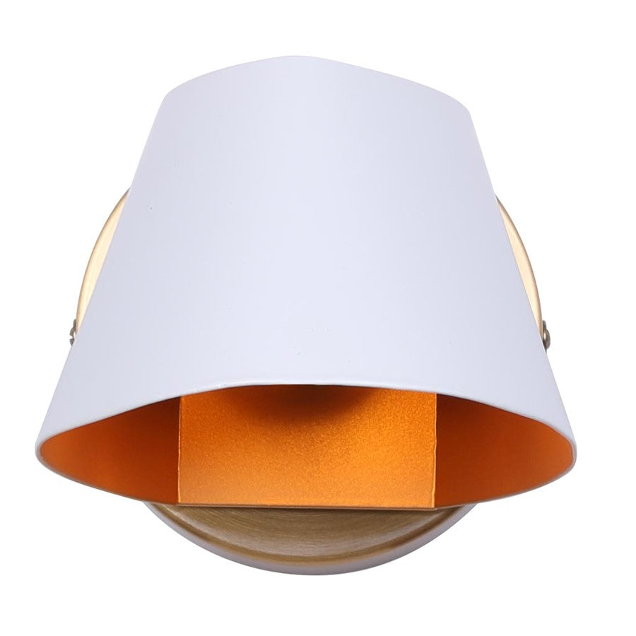 Canarm Daxton 9in 1-Light Wall Sconce | Mid-Century Matte White with Gold Interior | Bedroom & Hallway Accent | Model IWF1146A01WHG
