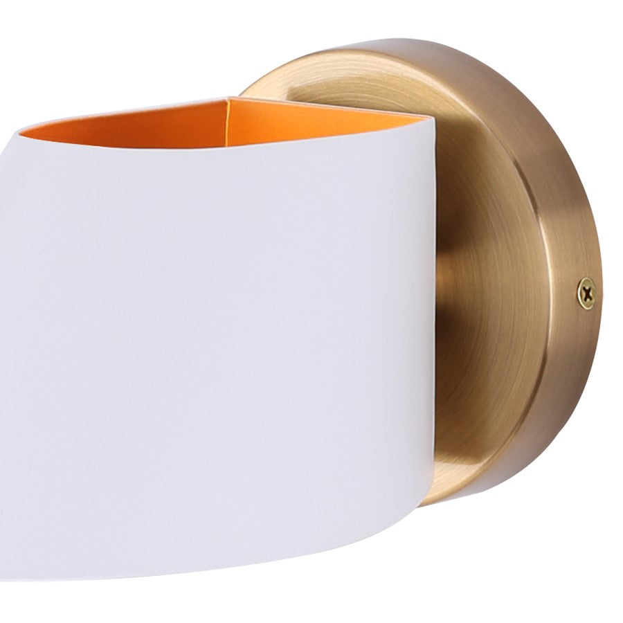 Canarm Daxton 9in 1-Light Wall Sconce | Mid-Century Matte White with Gold Interior | Bedroom & Hallway Accent | Model IWF1146A01WHG