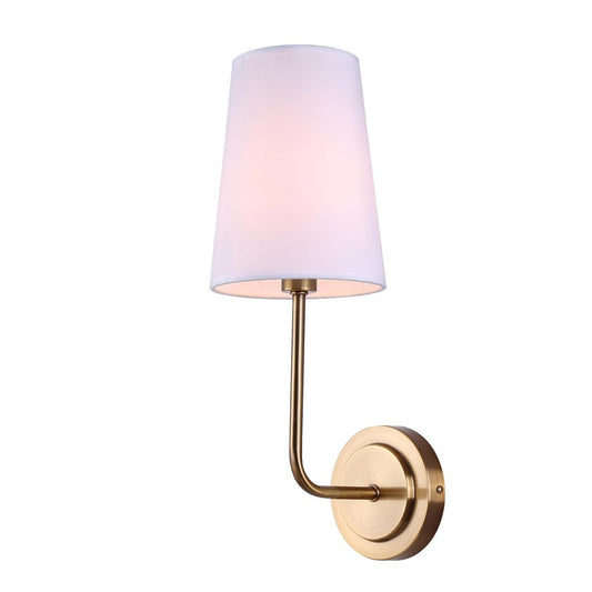 Canarm Amari 1-Light Wall Sconce | Warm Gold and White Fabric Shade | Hallway, Bedroom & Mirror Lighting | 8 x 5 x 17 in | Model IWF2038B01GD