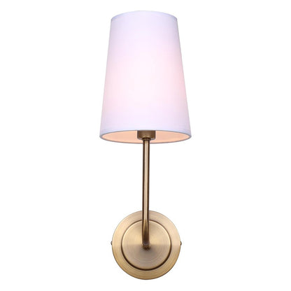Canarm Amari 1-Light Wall Sconce | Warm Gold and White Fabric Shade | Hallway, Bedroom & Mirror Lighting | 8 x 5 x 17 in | Model IWF2038B01GD
