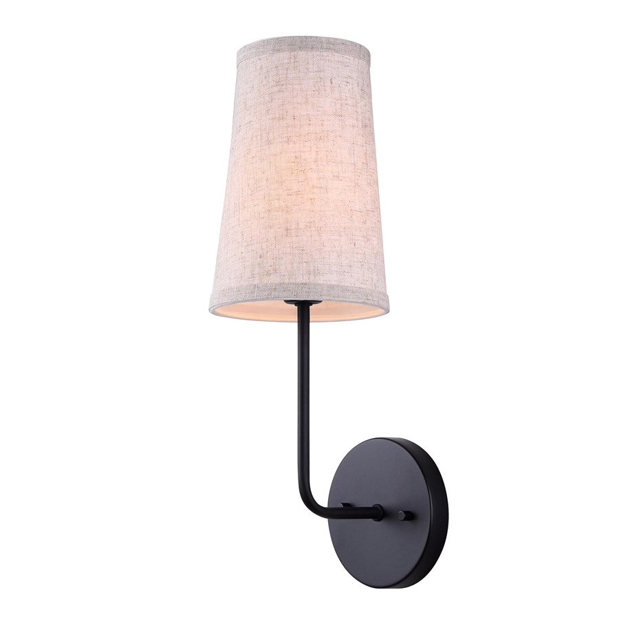 Canarm Oakly 1-Light Wall Sconce | Black and White Fabric Shade | Hallway, Bedroom & Living Room | 6 x 5 x 16 in | Model IWF2039B01BK