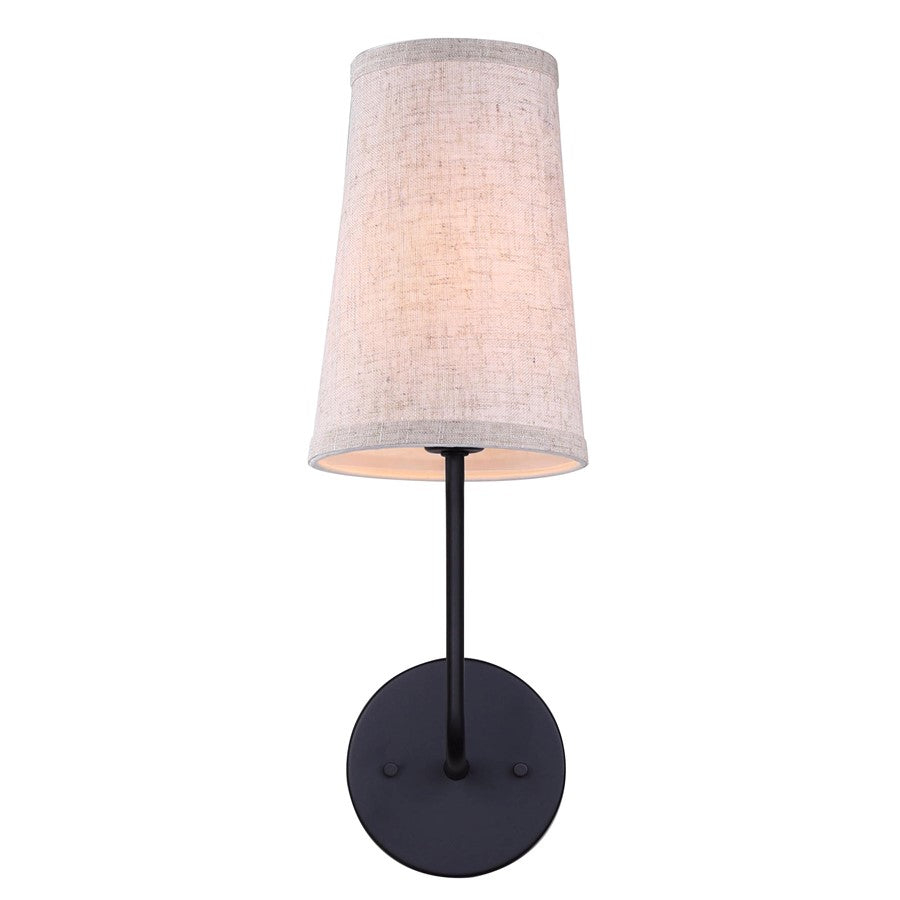 Canarm Oakly 1-Light Wall Sconce | Black and White Fabric Shade | Hallway, Bedroom & Living Room | 6 x 5 x 16 in | Model IWF2039B01BK