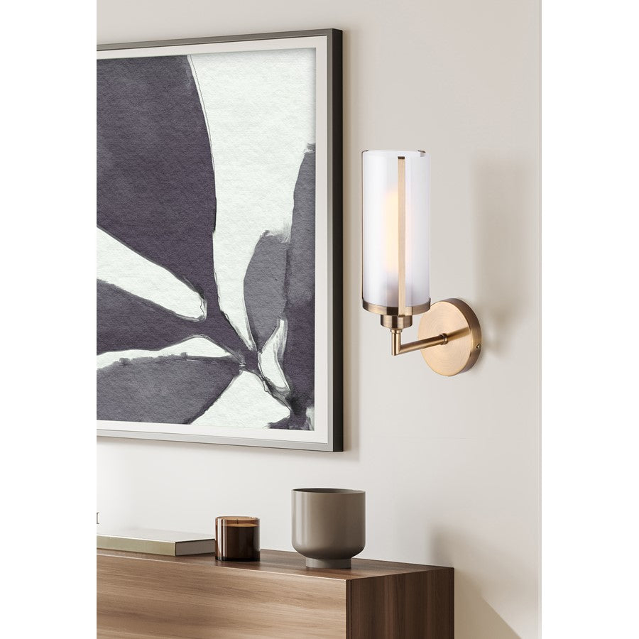Canarm Daphne 4.75in 1-Light Wall Sconce | Modern Gold and Frosted Glass | Hallway & Bedroom Accent | 4.75 x 6.62 x 14.12 in | Model IWF2097B01GD