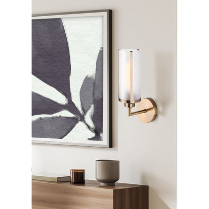 Canarm Daphne 4.75in 1-Light Wall Sconce | Modern Gold and Frosted Glass | Hallway & Bedroom Accent | 4.75 x 6.62 x 14.12 in | Model IWF2097B01GD