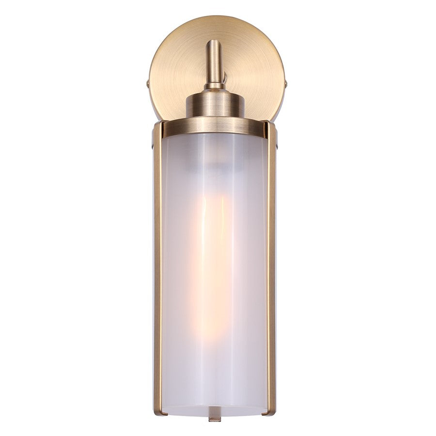 Canarm Daphne 4.75in 1-Light Wall Sconce | Modern Gold and Frosted Glass | Hallway & Bedroom Accent | 4.75 x 6.62 x 14.12 in | Model IWF2097B01GD