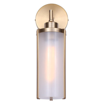 Canarm Daphne 4.75in 1-Light Wall Sconce | Modern Gold and Frosted Glass | Hallway & Bedroom Accent | 4.75 x 6.62 x 14.12 in | Model IWF2097B01GD