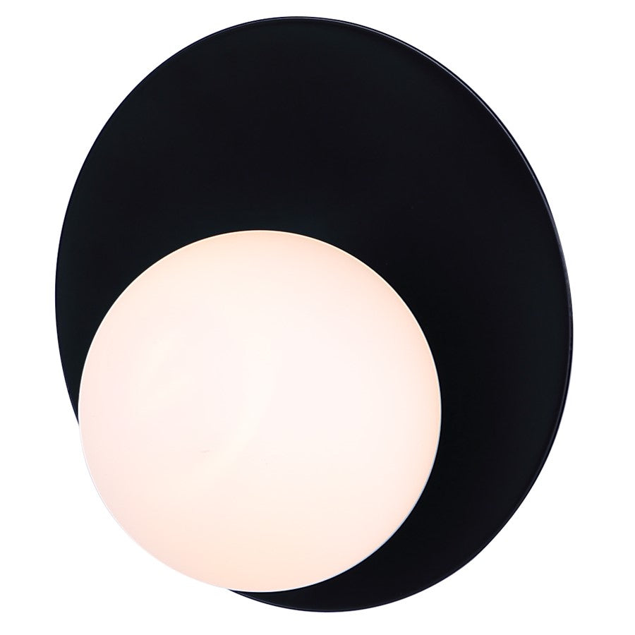 Canarm Mesa 7.75in 1-Light Wall Sconce | Minimalist Matte Black and Opal Glass | Hallway & Bathroom Accent | Model IWF2188B01BK9