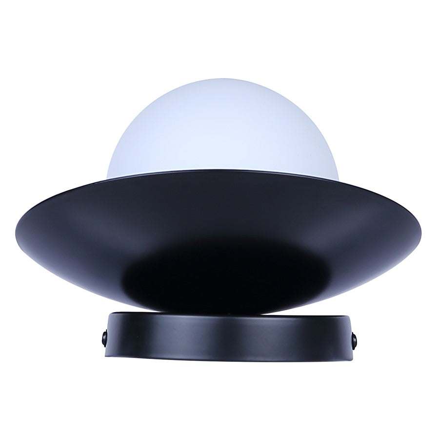 Canarm Mesa 7.75in 1-Light Wall Sconce | Minimalist Matte Black and Opal Glass | Hallway & Bathroom Accent | Model IWF2188B01BK9