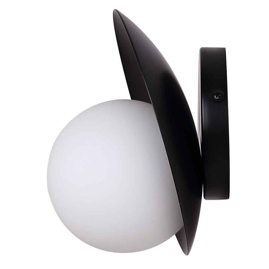 Canarm Mesa 7.75in 1-Light Wall Sconce | Minimalist Matte Black and Opal Glass | Hallway & Bathroom Accent | Model IWF2188B01BK9