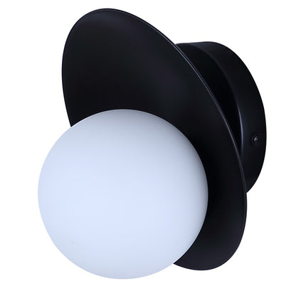 Canarm Mesa 7.75in 1-Light Wall Sconce | Minimalist Matte Black and Opal Glass | Hallway & Bathroom Accent | Model IWF2188B01BK9