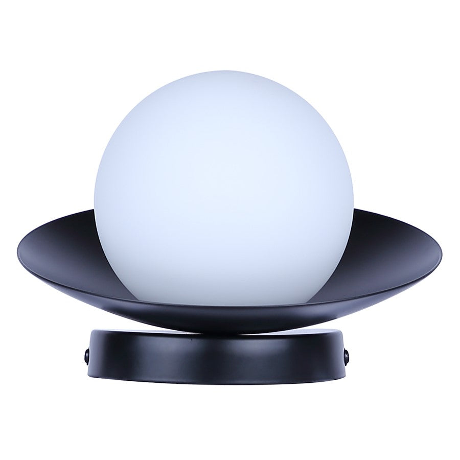 Canarm Mesa 7.75in 1-Light Wall Sconce | Minimalist Matte Black and Opal Glass | Hallway & Bathroom Accent | Model IWF2188B01BK9