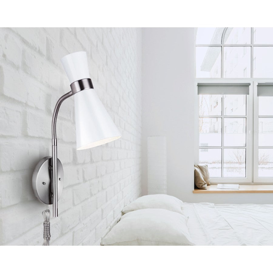 Canarm Griffith 5in 1-Light Wall Sconce | White and Brushed Nickel Metal | Hallway & Bathroom | 5 x 8.5 x 19 in | Model IWF668A01WHB