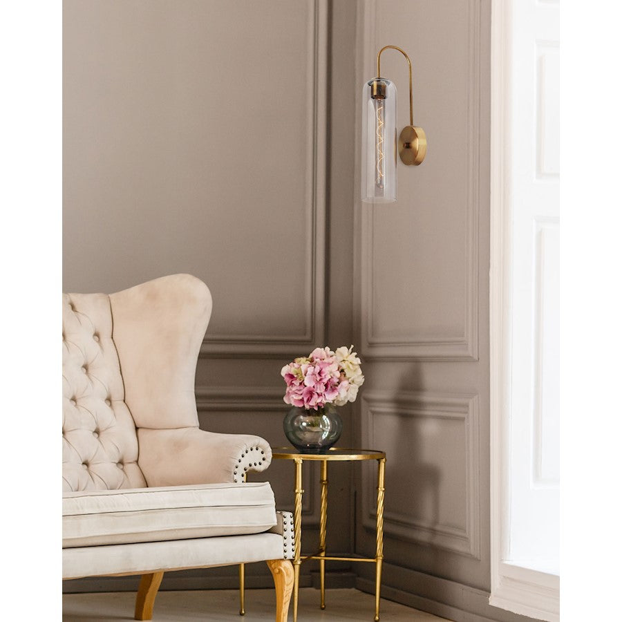 Canarm Eloise 7in 1-Light Wall Sconce | Matte Gold and Smoked Glass | Entryway & Hallway | 6.75 x 4.75 x 19 in | Model IWF740B01GD