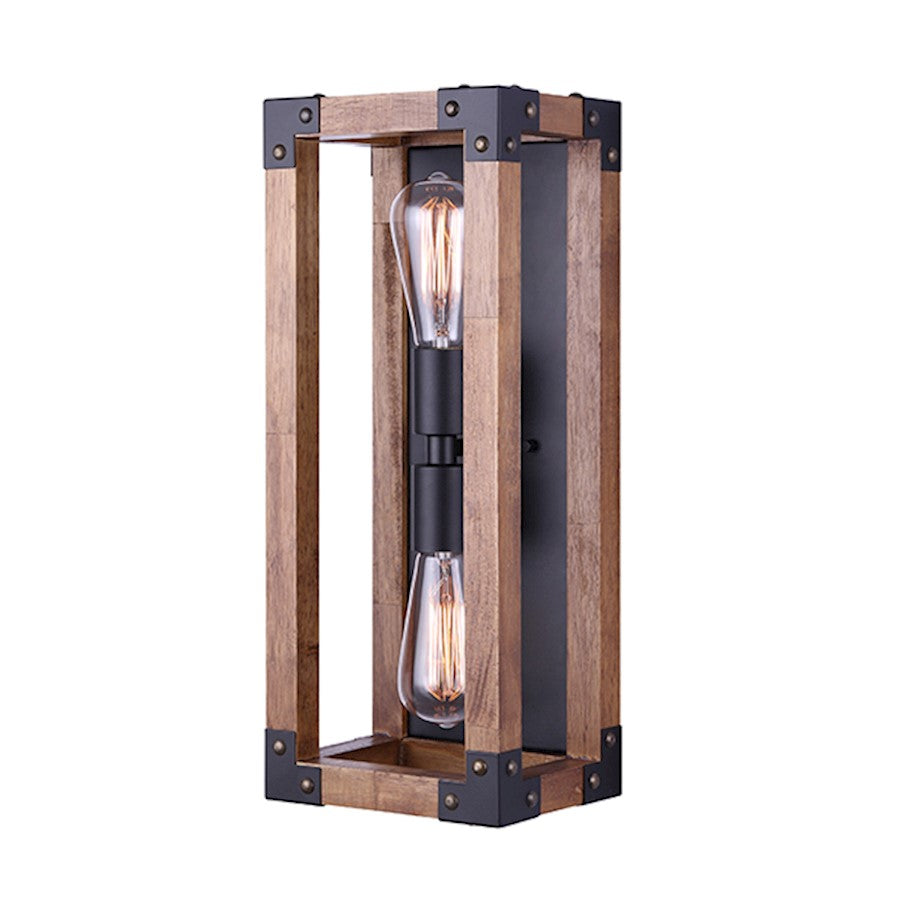 Canarm Moss 7in 2-Light Wall Sconce | Black and Wood Metal | Hallway & Living Room | 7 x 5.5 x 17.5 in | Model IWF756A02BKW