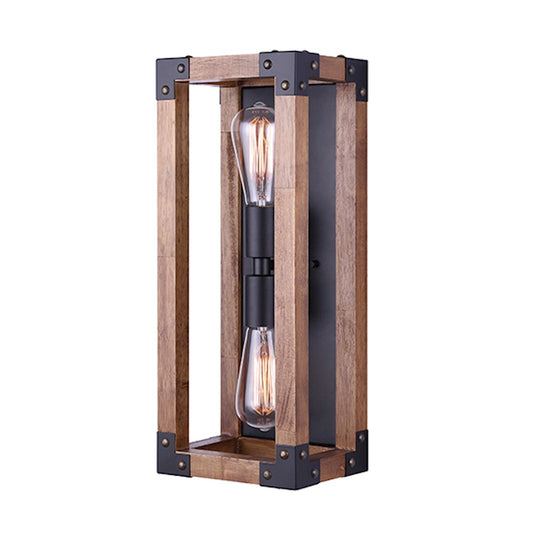 Canarm Moss 7in 2-Light Wall Sconce | Black and Wood Metal | Hallway & Living Room | 7 x 5.5 x 17.5 in | Model IWF756A02BKW