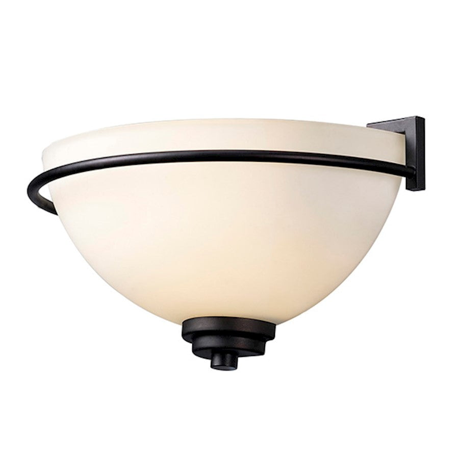 Canarm Somerset 11.75in 1-Light Wall Sconce | Curved Oil Rubbed Bronze Steel and Opal Glass | Hallway & Dining Room Accent Light | Model IWL421A01ORB