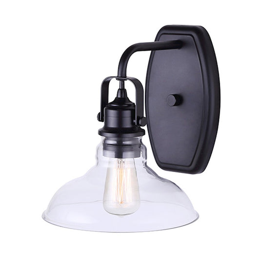 Canarm Farrell 8in 1-Light Wall Sconce | Industrial Matte Black Metal and Clear Glass | Hallway & Living Room Accent Light | Model IWL505B01BK