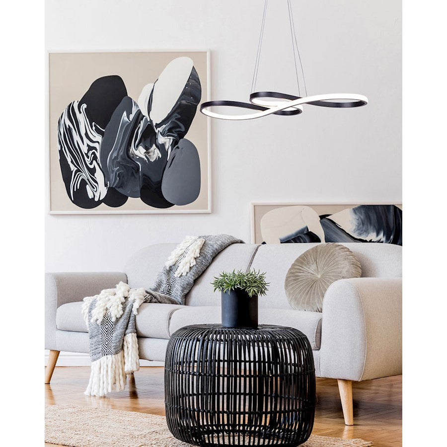 Canarm Ola 29in LED Chandelier | Matte Black Minimalist | Kitchen Island & Dining Room | 29 x 13 x 18-64 in | Model LCH213A29BK