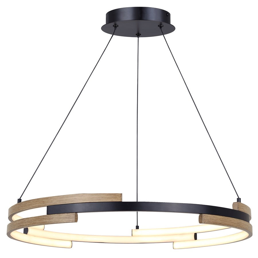 Canarm Azria 24in 6-Light LED Chandelier | Matte Black & Brushed Brown Metal | Dining Room & Entryway | 2100 Lumens, Dimmable | Model LCH283A24BKB