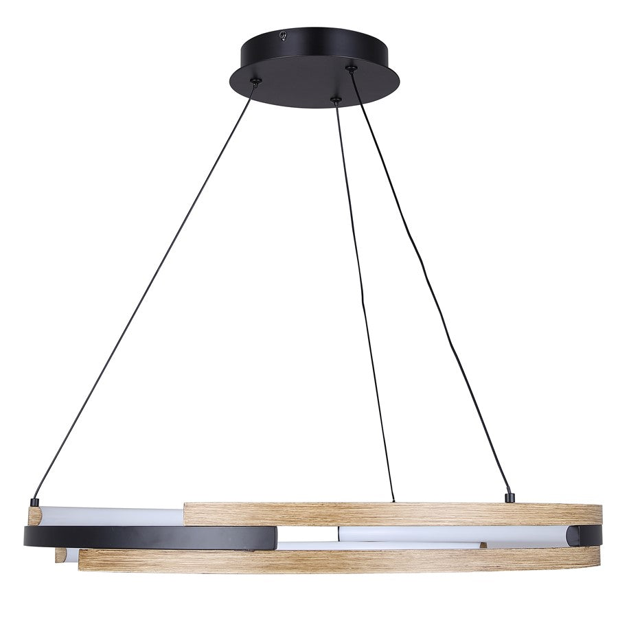 Canarm Azria 24in 6-Light LED Chandelier | Matte Black & Brushed Brown Metal | Dining Room & Entryway | 2100 Lumens, Dimmable | Model LCH283A24BKB