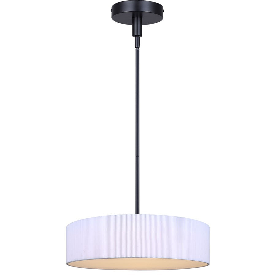 Canarm Carmynn 16in 1-Light LED Chandelier | Matte Black and White Fabric Shade | Dining Room & Kitchen | 16.5 x 16.5 x 10.25 in | Model LCH288A16BK