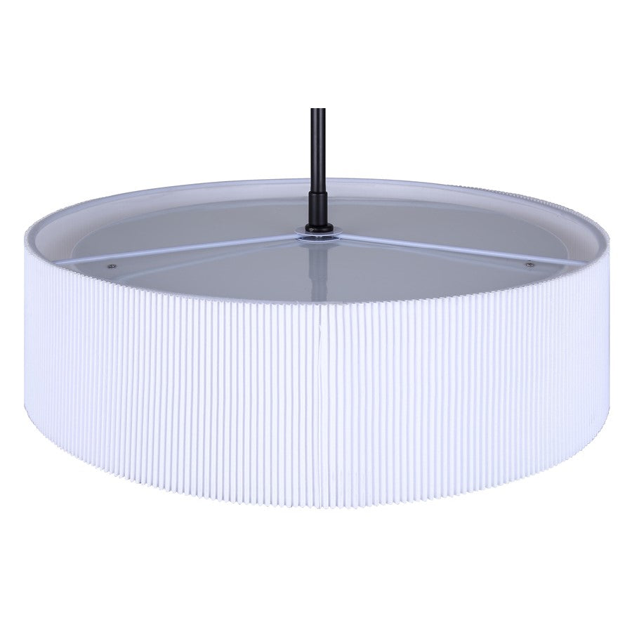 Canarm Carmynn 16in 1-Light LED Chandelier | Matte Black and White Fabric Shade | Dining Room & Kitchen | 16.5 x 16.5 x 10.25 in | Model LCH288A16BK