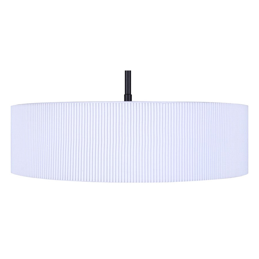 Canarm Carmynn 16in 1-Light LED Chandelier | Matte Black and White Fabric Shade | Dining Room & Kitchen | 16.5 x 16.5 x 10.25 in | Model LCH288A16BK