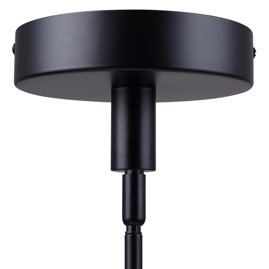 Canarm Carmynn 16in 1-Light LED Chandelier | Matte Black and White Fabric Shade | Dining Room & Kitchen | 16.5 x 16.5 x 10.25 in | Model LCH288A16BK