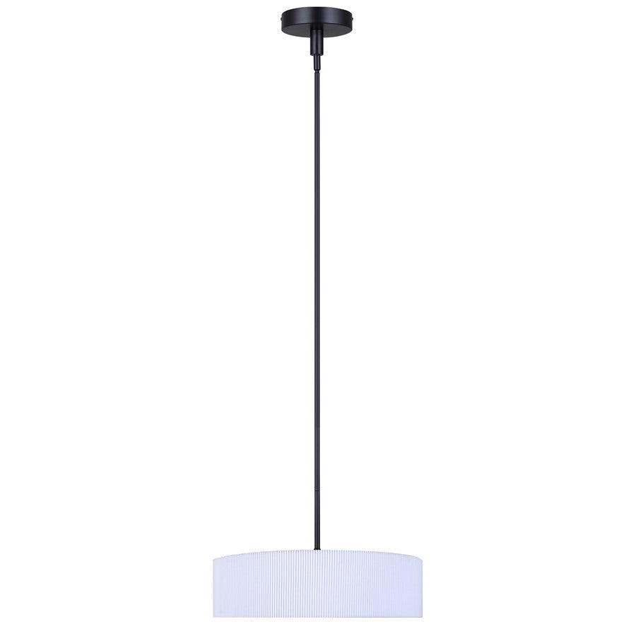 Canarm Carmynn 16in 1-Light LED Chandelier | Matte Black and White Fabric Shade | Dining Room & Kitchen | 16.5 x 16.5 x 10.25 in | Model LCH288A16BK