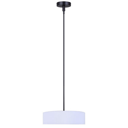 Canarm Carmynn 16in 1-Light LED Chandelier | Matte Black and White Fabric Shade | Dining Room & Kitchen | 16.5 x 16.5 x 10.25 in | Model LCH288A16BK
