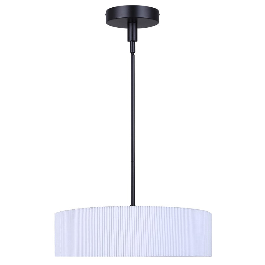Canarm Carmynn 16in 1-Light LED Chandelier | Matte Black and White Fabric Shade | Dining Room & Kitchen | 16.5 x 16.5 x 10.25 in | Model LCH288A16BK