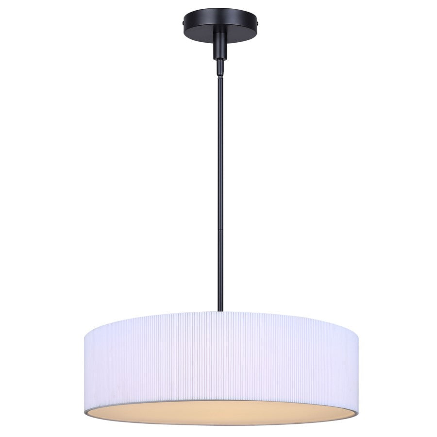 Canarm Carmynn 22in 1-Light LED Chandelier | Matte Black and White Fabric Shade | Dining Room & Living Room | Model LCH288A22BK