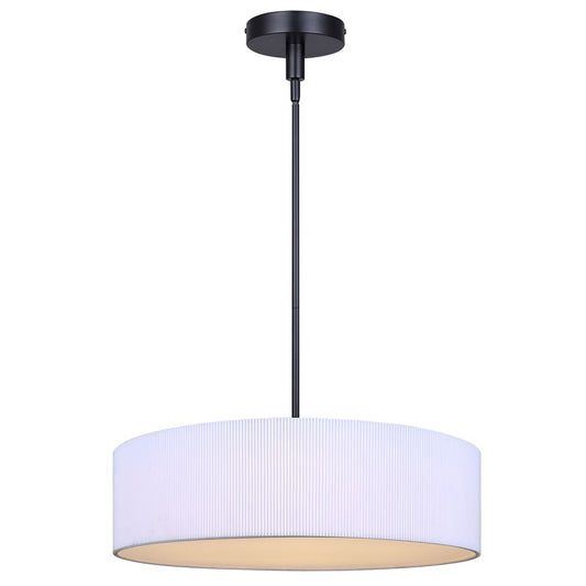 Canarm Carmynn 22in 1-Light LED Chandelier | Matte Black and White Fabric Shade | Dining Room & Living Room | Model LCH288A22BK