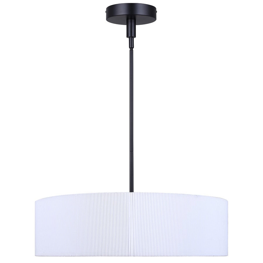 Canarm Carmynn 22in 1-Light LED Chandelier | Matte Black and White Fabric Shade | Dining Room & Living Room | Model LCH288A22BK
