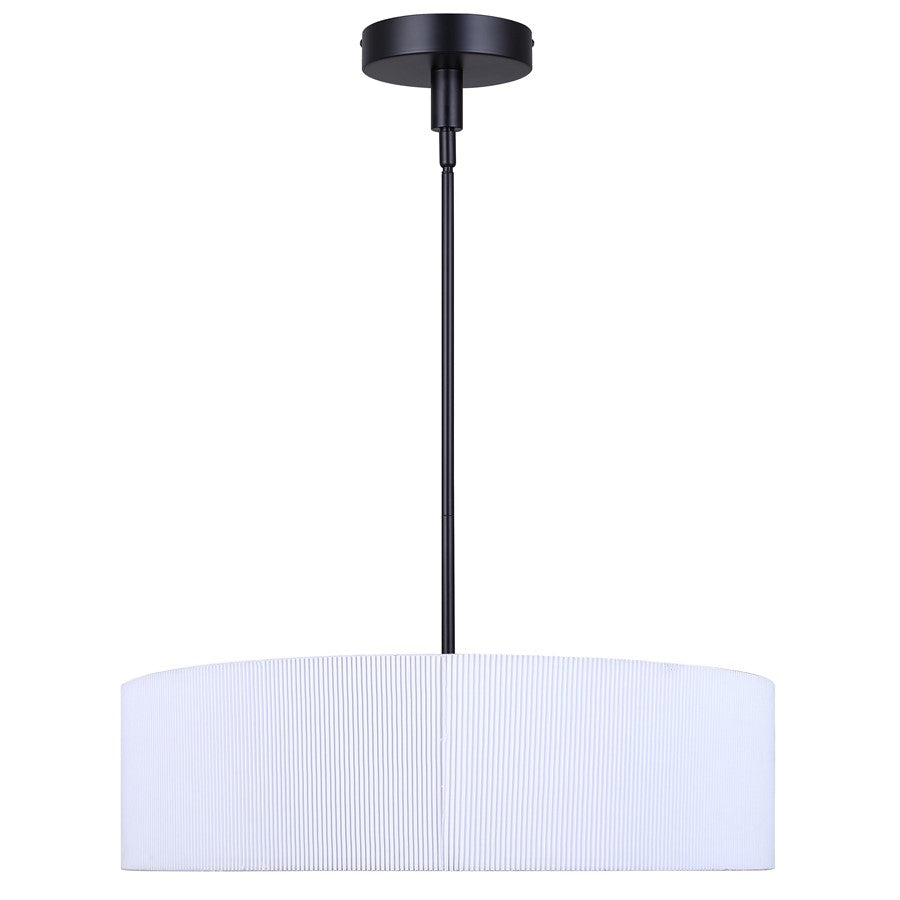 Canarm Carmynn 22in 1-Light LED Chandelier | Matte Black and White Fabric Shade | Dining Room & Living Room | Model LCH288A22BK