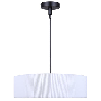 Canarm Carmynn 22in 1-Light LED Chandelier | Matte Black and White Fabric Shade | Dining Room & Living Room | Model LCH288A22BK