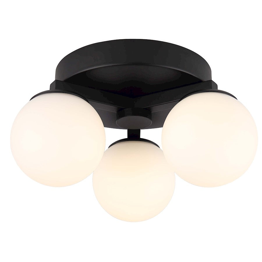 Canarm Nylah 3-Light LED Ceiling Mount | Matte Black & Flat Opal Glass | Kitchen & Hallway | 11in W x 6in H | Model LCW233A03BK