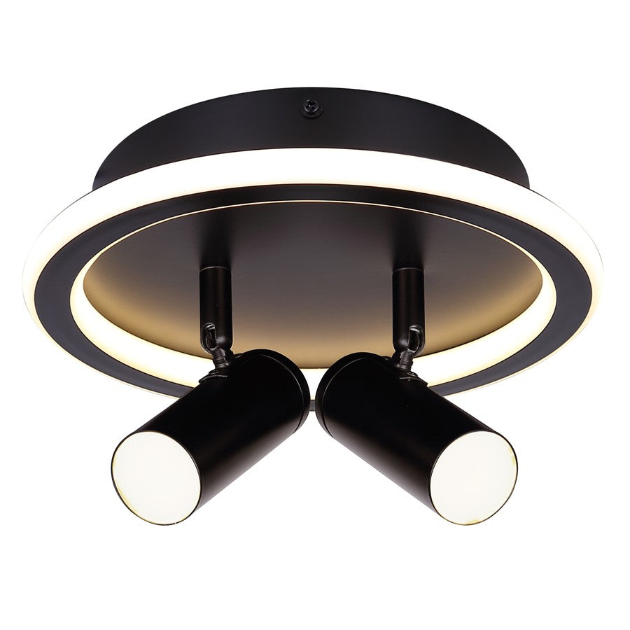 Canarm Denver 9in 2-Light LED Flush Mount | Modern Matte Black and Aluminum | Bedroom & Hallway | 9.5 x 9.5 x 5.75 in | Model LCW314A02BK