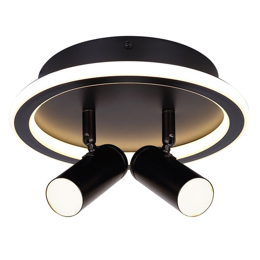 Canarm Denver 9in 2-Light LED Flush Mount | Modern Matte Black and Aluminum | Bedroom & Hallway | 9.5 x 9.5 x 5.75 in | Model LCW314A02BK